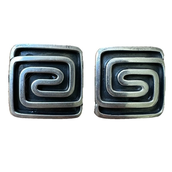 Silverbird Jewelry - Vintage Silverbird Earrings 0.625 Inch Geometric Maze Square 925 Sterling 11.6g